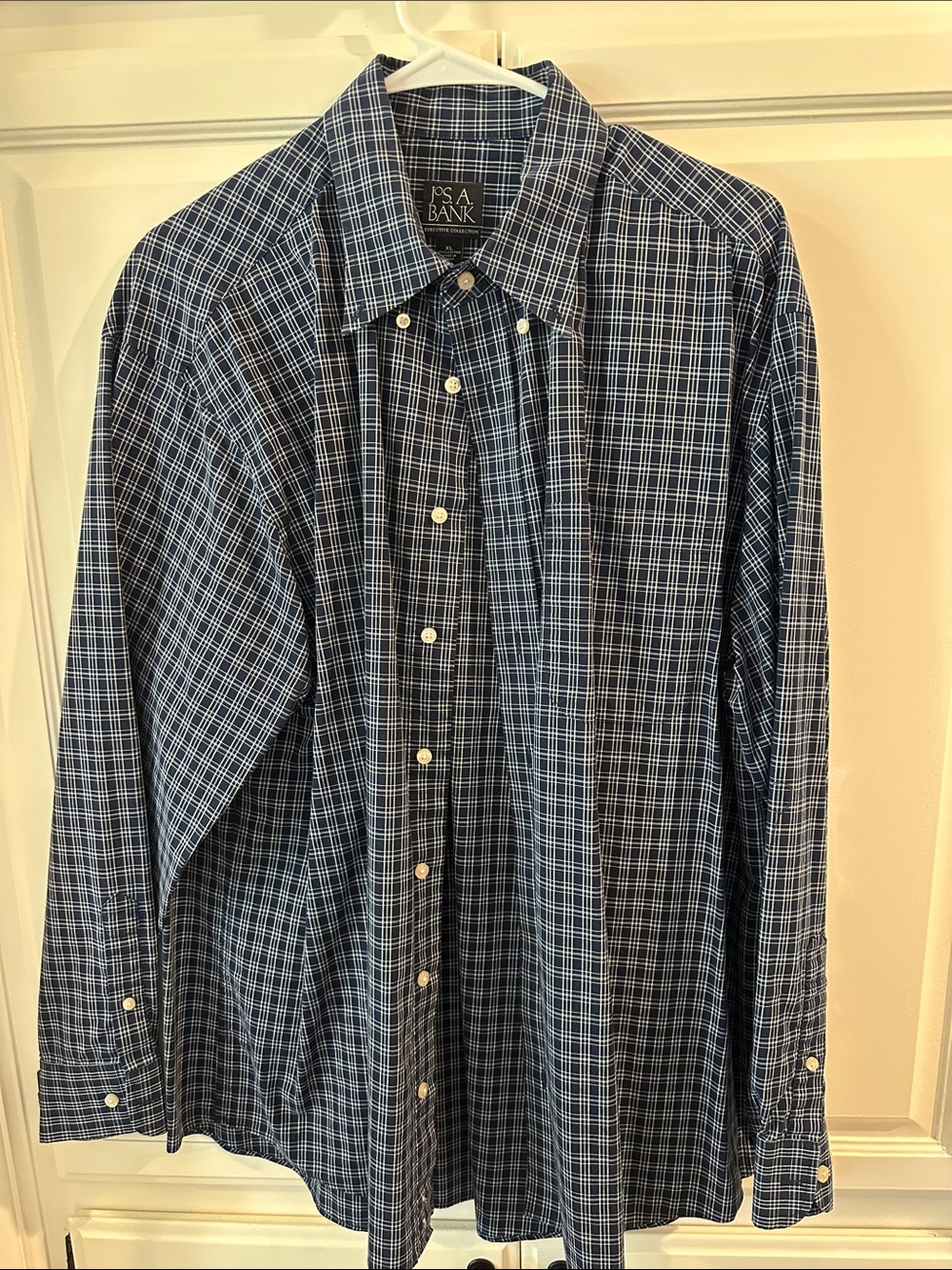Jos. A. Bank Navy and White Plaid Button-Down Shirt